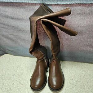 🆕Women Brown-pu Knee High Comfortable Thigh High Daily Low Flat Heel Long Boot